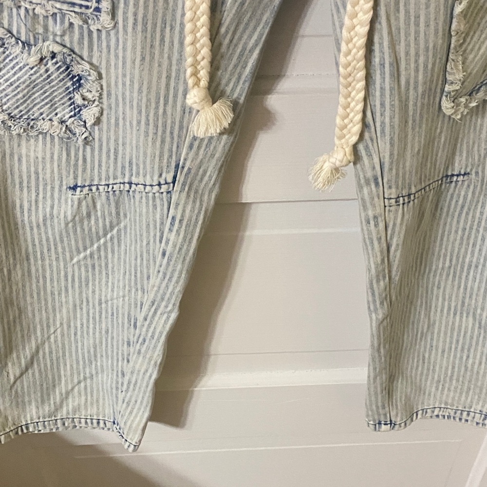 Oli & Hali Multi Stripe Patchwork Denim Barrel Jeans Light Wash Boho Size Small - Picture 5 of 9